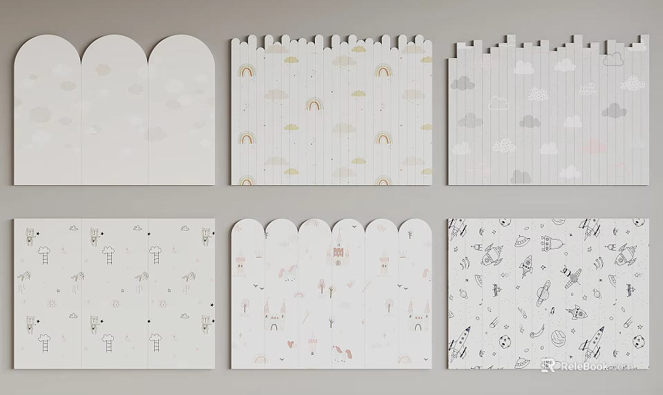 Cute Wall Panels With Cloud Rainbow And Animal Patterns For Kids Room 3d model 