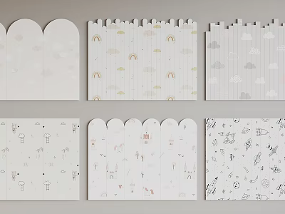 Cute Wall Panels With Cloud Rainbow And Animal Patterns For Kids Room 3d model