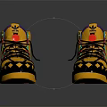 Yellow High-top Shoes With Colorful Laces Geometric Patterns And Red Logo