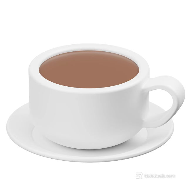 Hot Brown Beverage In White Cup On Saucer With Creamy Texture 3d model 