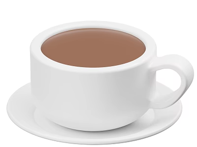 Hot Brown Beverage In White Cup On Saucer With Creamy Texture 3d model