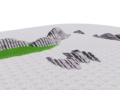 Small Garden Ornament with Gray Stone Strips Green Grassy Patch and Scattered Rocks 3d model