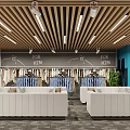 Modern Clothing Store Interior With Wooden Ceiling White Sofas And Clothing Displays