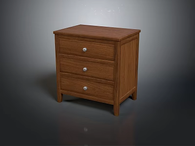 Wooden Nightstand With Three Drawers And Silver Knobs Brown Surface Simple Design 3d model