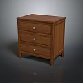 Wooden Nightstand With Three Drawers And Silver Knobs Brown Surface Simple Design 3d model