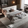 Modern Bedroom Interior With Upholstered Bed Pillows Throw Blanket Nightstand Armchair And Lighting Fixture