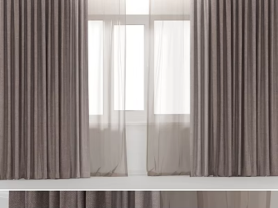 Modern Two Layer Curtains Dark Brown Thick Outer Light Sheer Inner Window Design 3d model