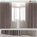 Modern Two Layer Curtains Dark Brown Thick Outer Light Sheer Inner Window Design 3d model