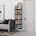 Modern Bookshelf In Living Room With Sofa Lion Painting Potted Plant And Books