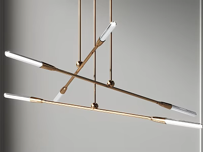 Modern Gold Metal Chandelier With Crossed Rods And White Light Tubes 3d model