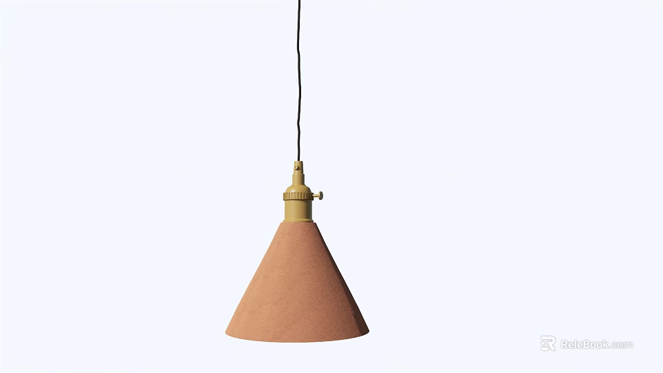 Modern Minimalist Brown Conical Pendant Light With Golden Top Accent 3d model 