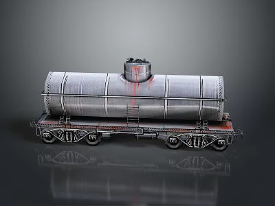 Silver Metal Industrial Tanker Train Car With Wheels Ladder And Structure 3d model