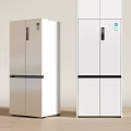Two White Standing Refrigerator Freezers With Modern Design On Wooden Floor