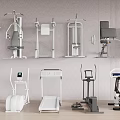 Various Home Gym Fitness Equipment Display With Treadmills Weight Benches Exercise Bikes And Strength Trainers