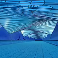 White Wing Structure Scenic Bridge At Night With City Skyline And Water Reflection