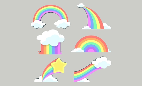 Modern 2D Cartoon Rainbow Clouds Silhouette 3d model