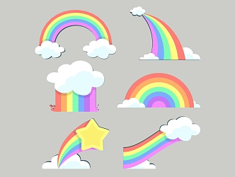 Modern 2D Cartoon Rainbow Clouds Silhouette 3d model