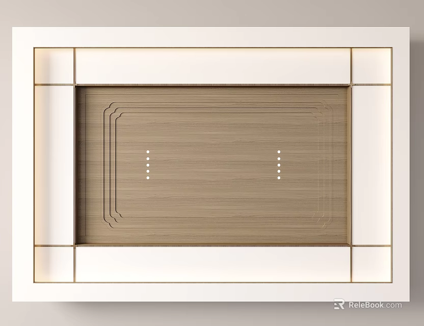 Modern Ceiling Design With Wooden Texture And White Framed Recessed Lighting 3d model