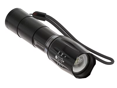 Black Portable Flashlight With Non slip Texture And LED Light Lanyard 3d model