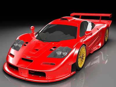 Red High Performance Sports Car with Sleek Design Yellow Wheels and Large Rear Wing 3d model