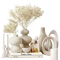 Elegant Decorative Ornament Set With Vases Dried Flowers Green Plants Candles Clock And Diffusers