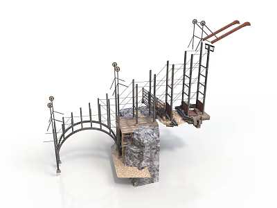Modern Construction Structure With Metal Framework Scaffolding Rock Base And Mechanical Components 3d model