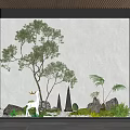 Karesansui Dry Landscape Garden Design With Green Tree White Deer Natural Stones And Moss