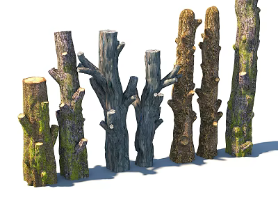 Natural Stone And Wood Logs With Mossy Surfaces And Various Shapes 3d model