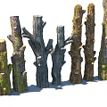 Natural Stone And Wood Logs With Mossy Surfaces And Various Shapes