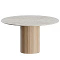 Round Dining Table Set With Cylindrical Fluted Base And Four Brown Light Gray Upholstered Chairs 3d model
