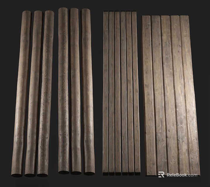 Natural Stone and Wood Decorative Strips with Textured Surface for Interior Design 3d model 