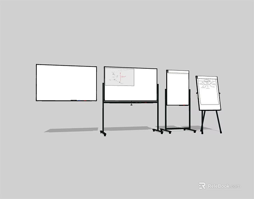 Educational Drawing Tools With Whiteboards Easels And Math Equation Displays 3d model 