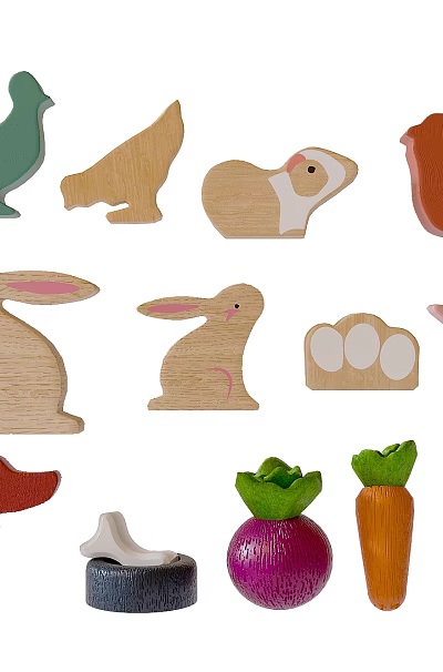 Educational Wooden Animal And Vegetable Shaped Building Blocks For Kids 3d model