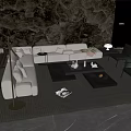 Modern L Shaped Sofa And Coffee Table Set With Black Chairs Striped Rug