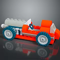 Lego Functional Car with Orange White Body Blue Wheels and Steering Wheel Design