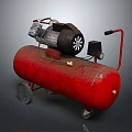 Industrial Mobile Air Compressor With Red Air Tank Black Motor And Wheels