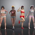 Group of Women in Various Swimwear Posing with Different Accessories and Styles