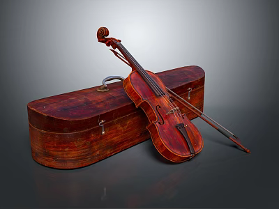 Vintage Wooden Violin With Classic Hard Case Musical Instrument 3d model