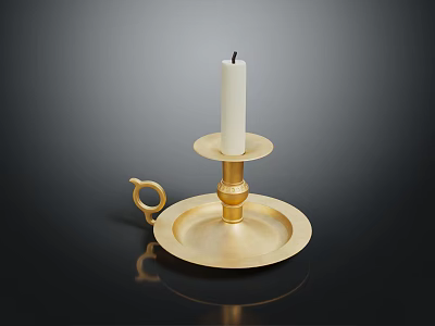 Elegant Golden Candle Holder With White Candle On Black Surface 3d model