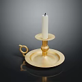 Elegant Golden Candle Holder With White Candle On Black Surface 3d model