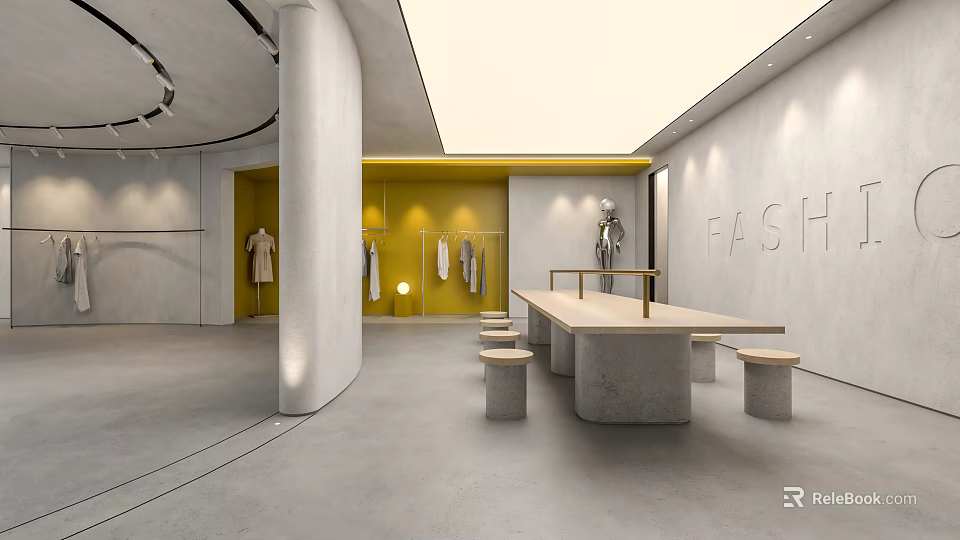 Modern Clothing Store Interior With Hanging Apparel Mannequins And Minimalist Design 3d model 