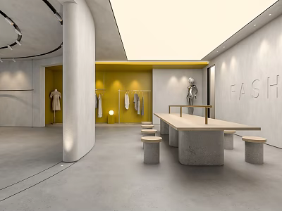 Modern Clothing Store Interior With Hanging Apparel Mannequins And Minimalist Design 3d model