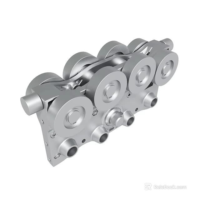 Metal Mechanical Component Featuring Multiple Circular Holes And Wheel Shaped Structures 3d model 