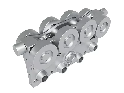 Metal Mechanical Component Featuring Multiple Circular Holes And Wheel Shaped Structures 3d model