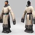 Ancient Style Character In Traditional Robe With Belt And Patterned Cuffs Front Back View 3d model