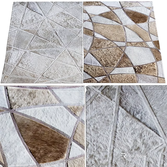 Square Rug With Geometric Pattern In Beige Brown And Ivory Textured Design 3d model