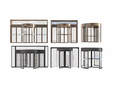 Various Styles Of Commercial Revolving Doors With Metal Frames And Glass Panels 3d model
