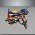 Futuristic Gun With Vibrant Orange Blue Accents And Detailed Dragon Inspired Design