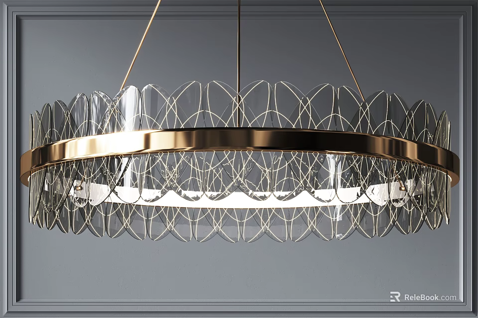 Elegant Modern Chandelier with Gold Metal Frame and Glass Patterned Design 3d model 