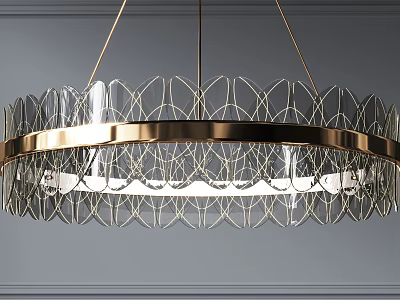 Elegant Modern Chandelier with Gold Metal Frame and Glass Patterned Design 3d model